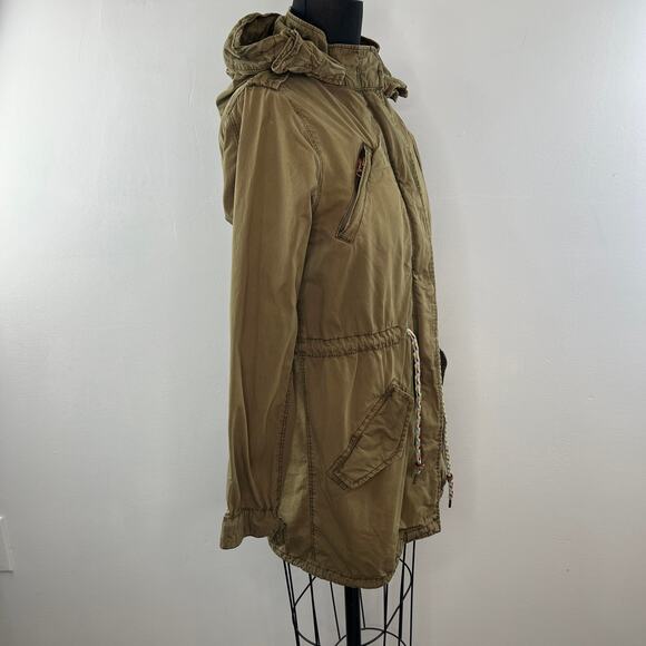 Maison Scotch Army Green Parka Jacket Cotton Hooded Drawstring Full Zip Size 1 - Picture 5 of 10